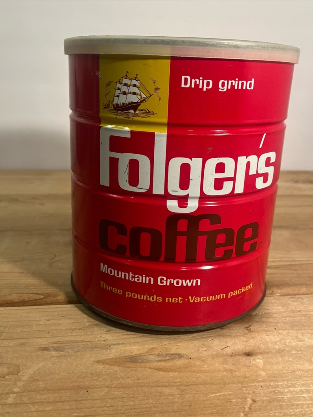 Vintage 1963 Folger's Three Pound Regular Grind Coffee Tin With Lid Empty